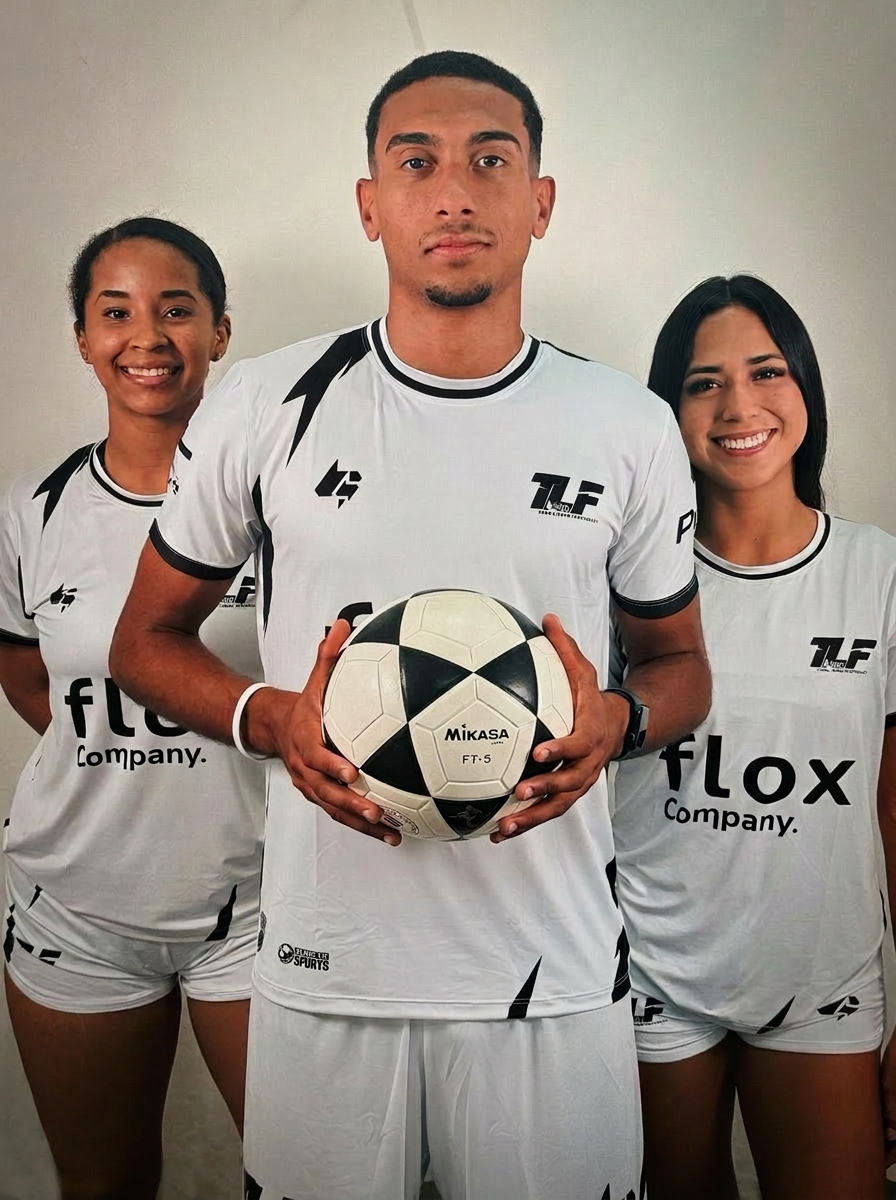 Atletas da Team Lisbon Footvolley com bola oficial de futevôlei